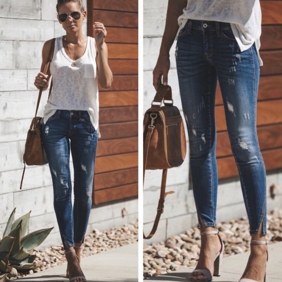 KanCan || Vented Hem Skinny Dark Medium Jeans - Picture 4 of 8